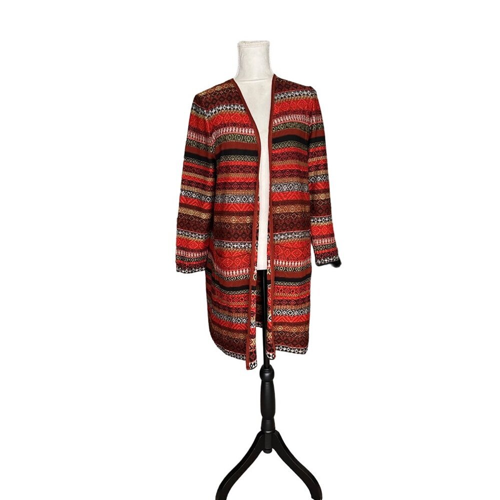 Ruby Rd. Women's Long Tribal Print Open Cardigan Sweater With Pockets